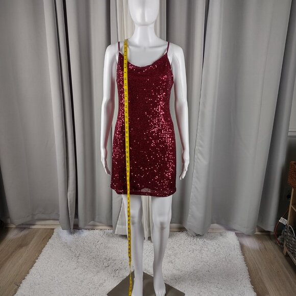 Bebop Red Sequin Spaghetti Strap Scoop Neck Mini Dress Party Glam Size Small - Picture 6 of 12